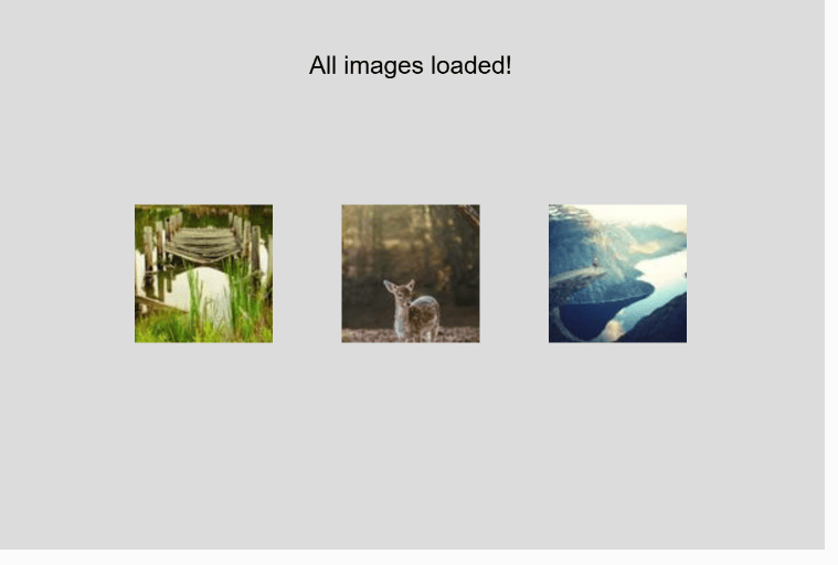 Three random images loaded and displayed on a canvas after using async/await and Promise.all.