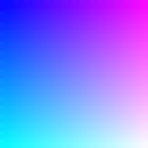 A rectangular gradient with black in the top left corner, magenta in the top right, white and the bottom right, and cyan in the bottom left.