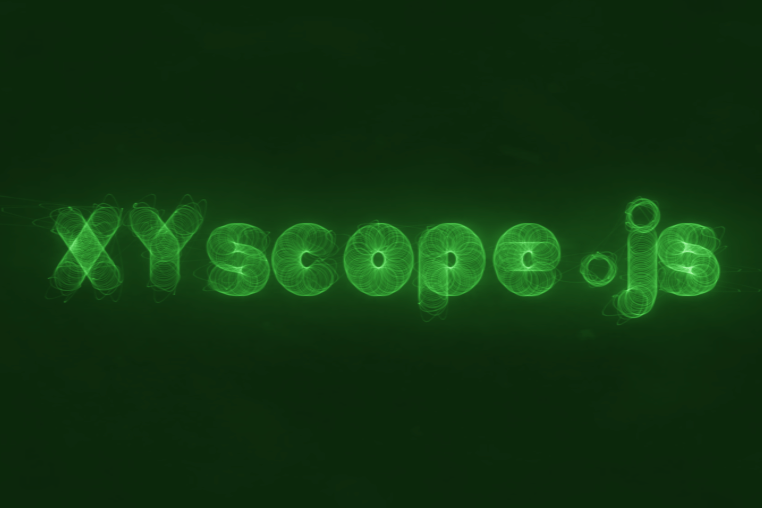 glowing green vector monitor lines that form 'XYscope.js', modulated by a second signal.